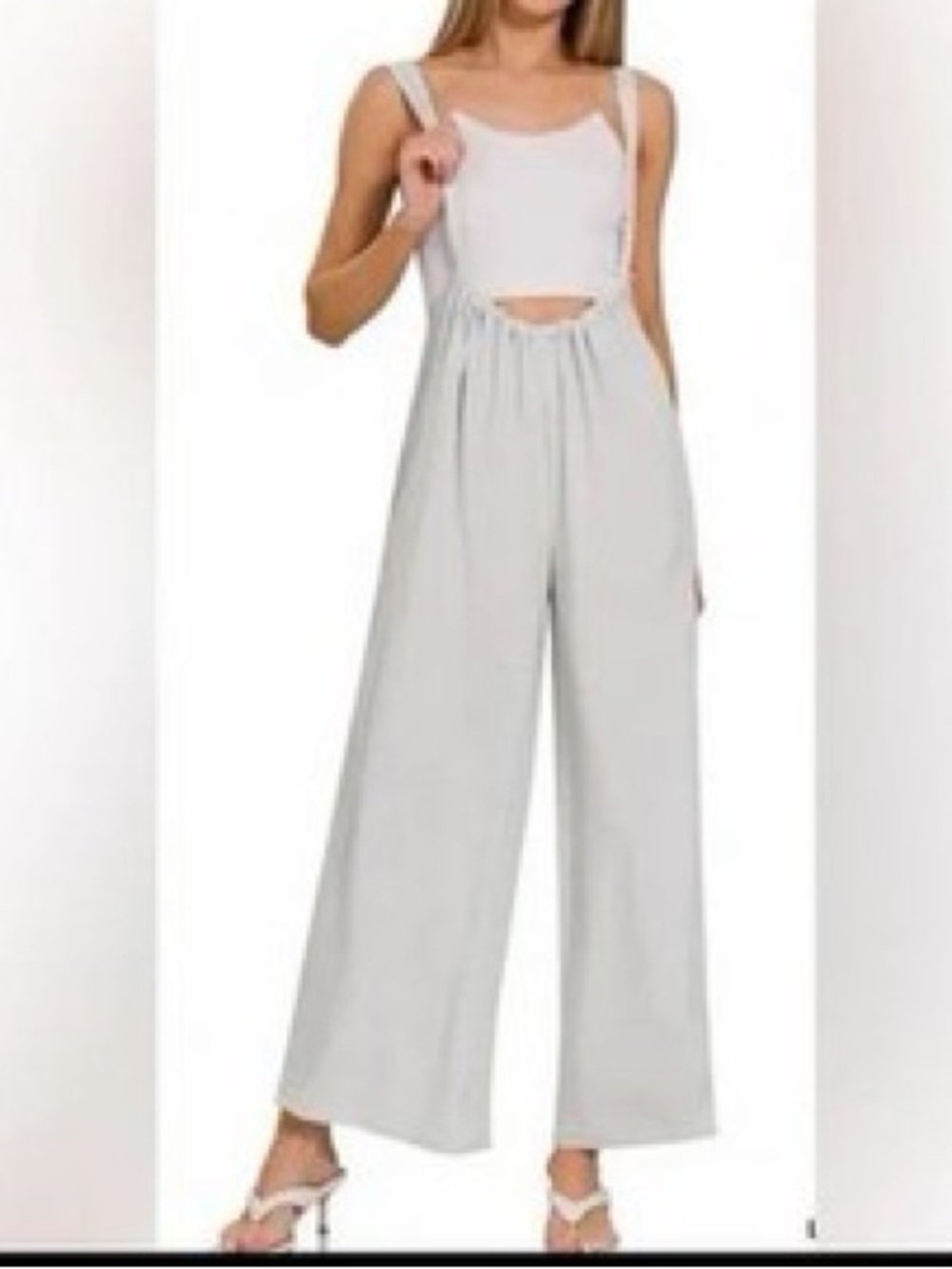 Zenana Outfitters Wide-Leg Suspender Jumpsuit in Light Gray
